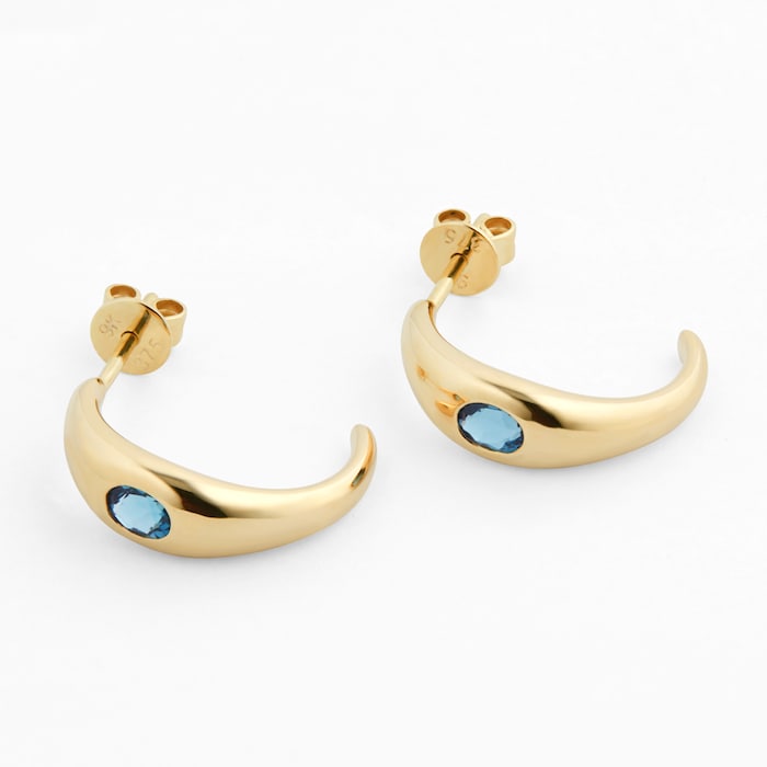 Goldsmiths 9ct Yellow Gold Blue Topaz Oval Stud Earrings