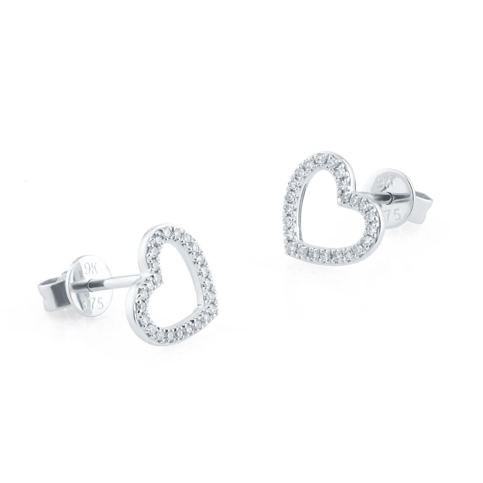 Goldsmiths 9ct White Gold 0.13cttw Diamond Heart Stud Earrings Goldsmiths 9ct White Gold 0.13cttw Diamond Heart Stud Earrings