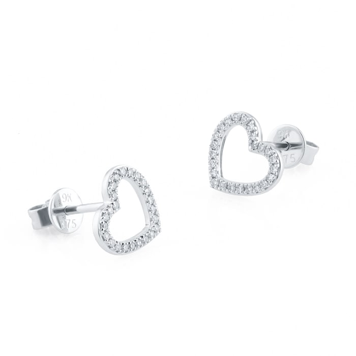 Goldsmiths 9ct White Gold 0.13cttw Diamond Heart Stud Earrings