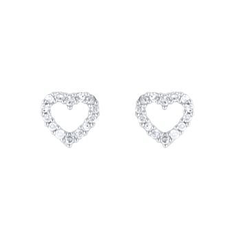 Goldsmiths 9ct White Gold 0.12cttw Diamond Heart Stud Earrings