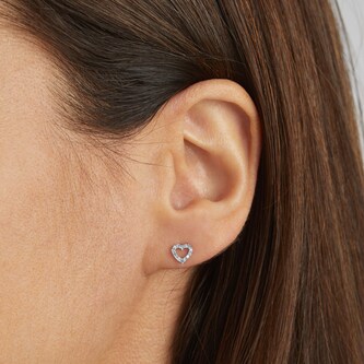 Goldsmiths 9ct White Gold 0.12cttw Diamond Heart Stud Earrings Goldsmiths 9ct White Gold 0.12cttw Diamond Heart Stud Earrings