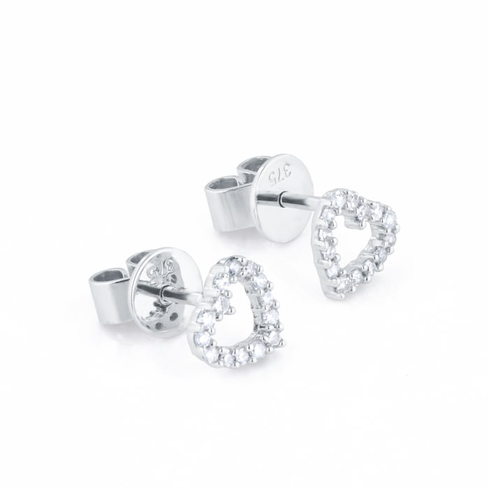 Goldsmiths 9ct White Gold 0.12cttw Diamond Heart Stud Earrings