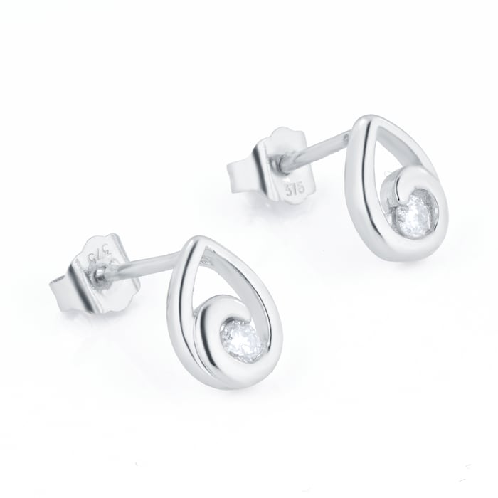 Goldsmiths 9ct White Gold 0.10cttw Diamond Pear Halo Stud Earrings