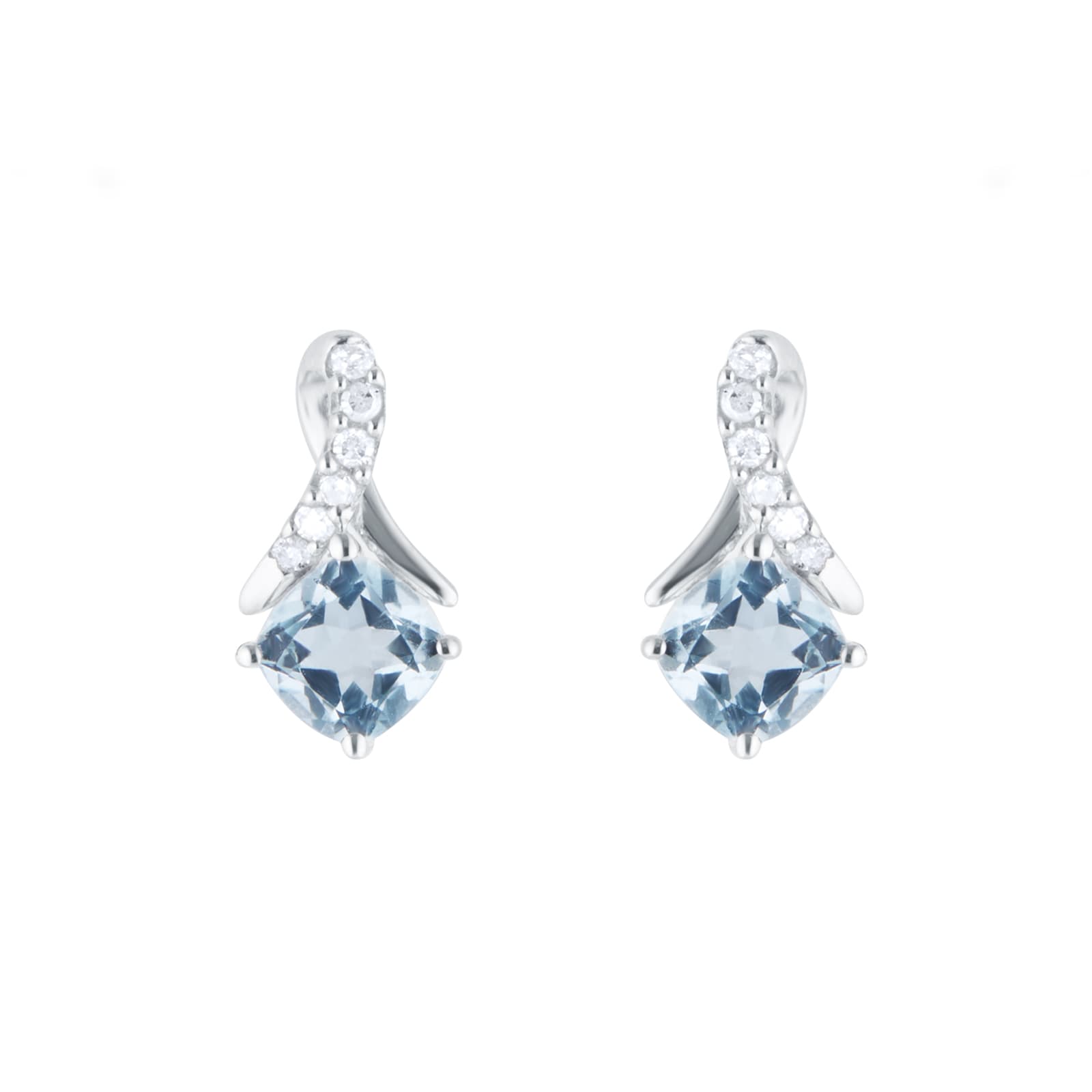 9ct White Gold 0.05cttw Diamond & Blue Topaz Stud Earrings