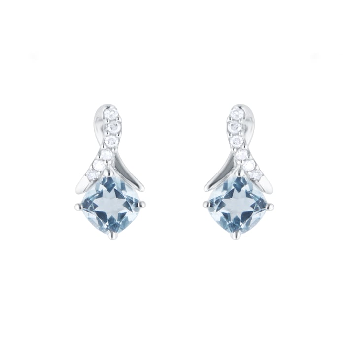 Goldsmiths 9ct White Gold 0.05cttw Diamond & Blue Topaz Stud Earrings