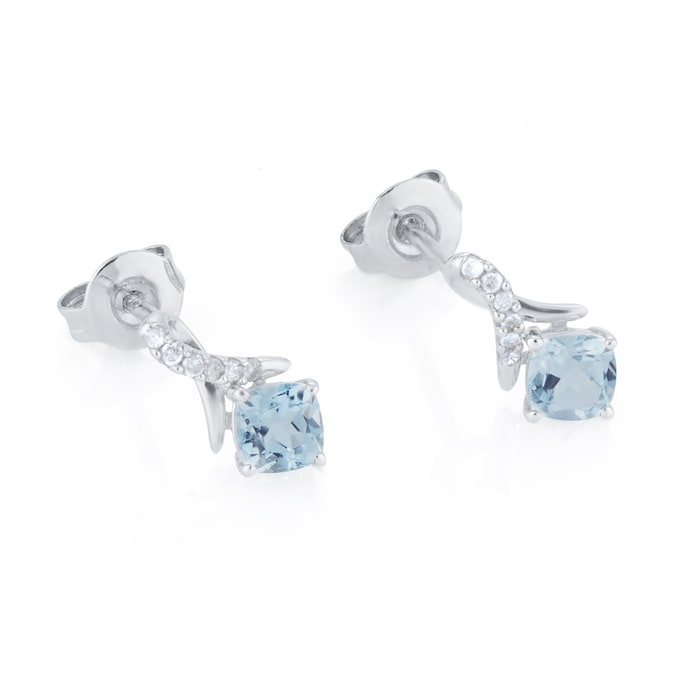 Goldsmiths 9ct White Gold 0.05cttw Diamond & Blue Topaz Stud Earrings