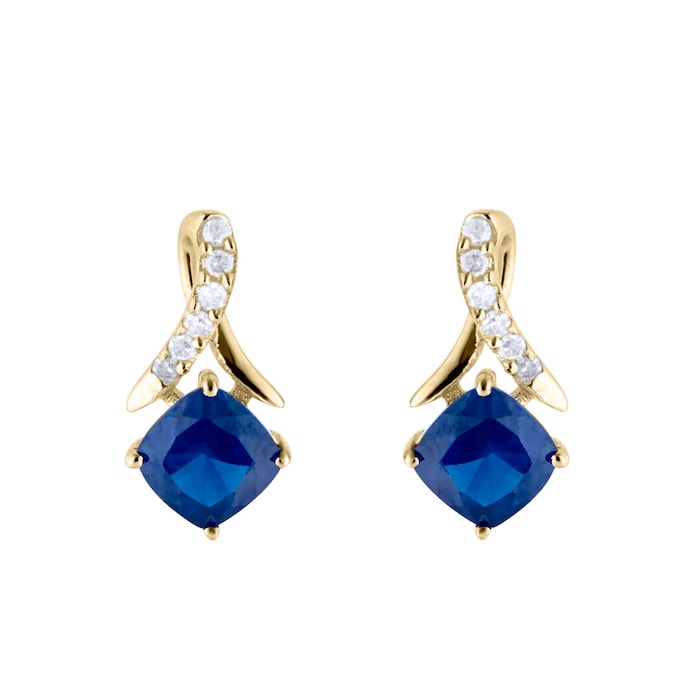 Goldsmiths 9ct Yellow Gold 0.05cttw Diamond & Sapphire Stud Earrings