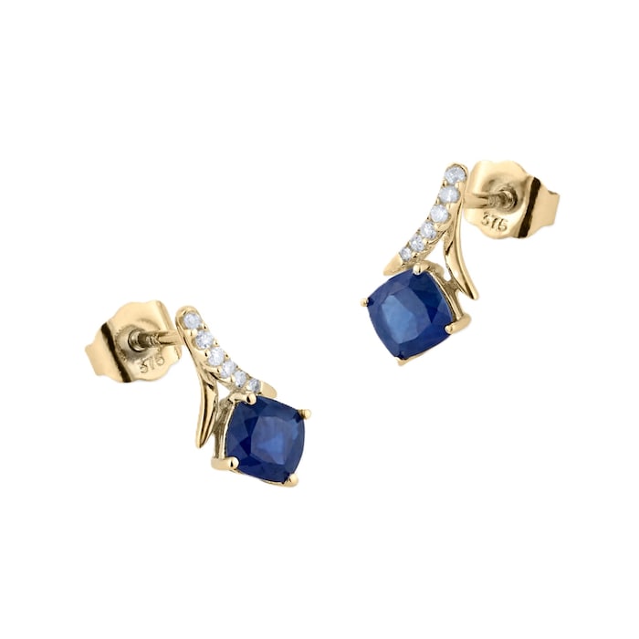 Goldsmiths 9ct Yellow Gold 0.05cttw Diamond & Sapphire Stud Earrings