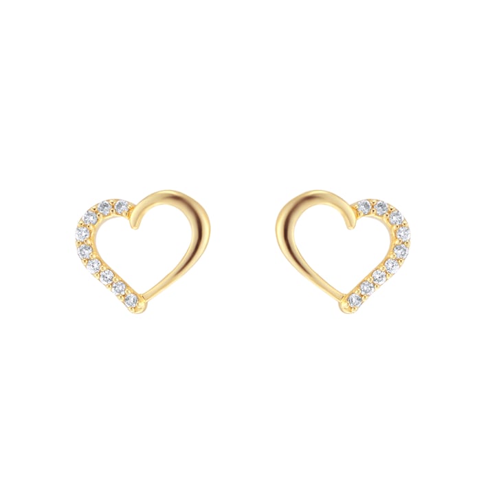 Goldsmiths 9ct Yellow Gold 0.08cttw Diamond Heart Stud Earrings