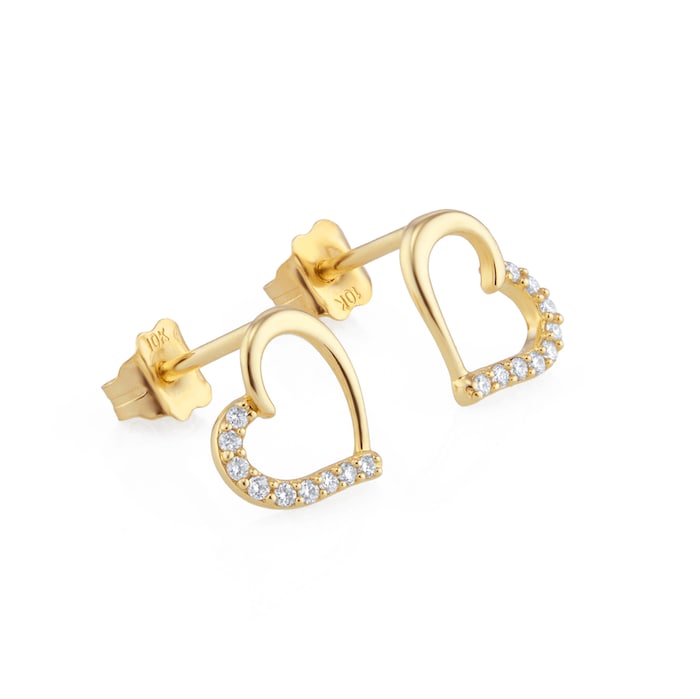 Goldsmiths 9ct Yellow Gold 0.08cttw Diamond Heart Stud Earrings