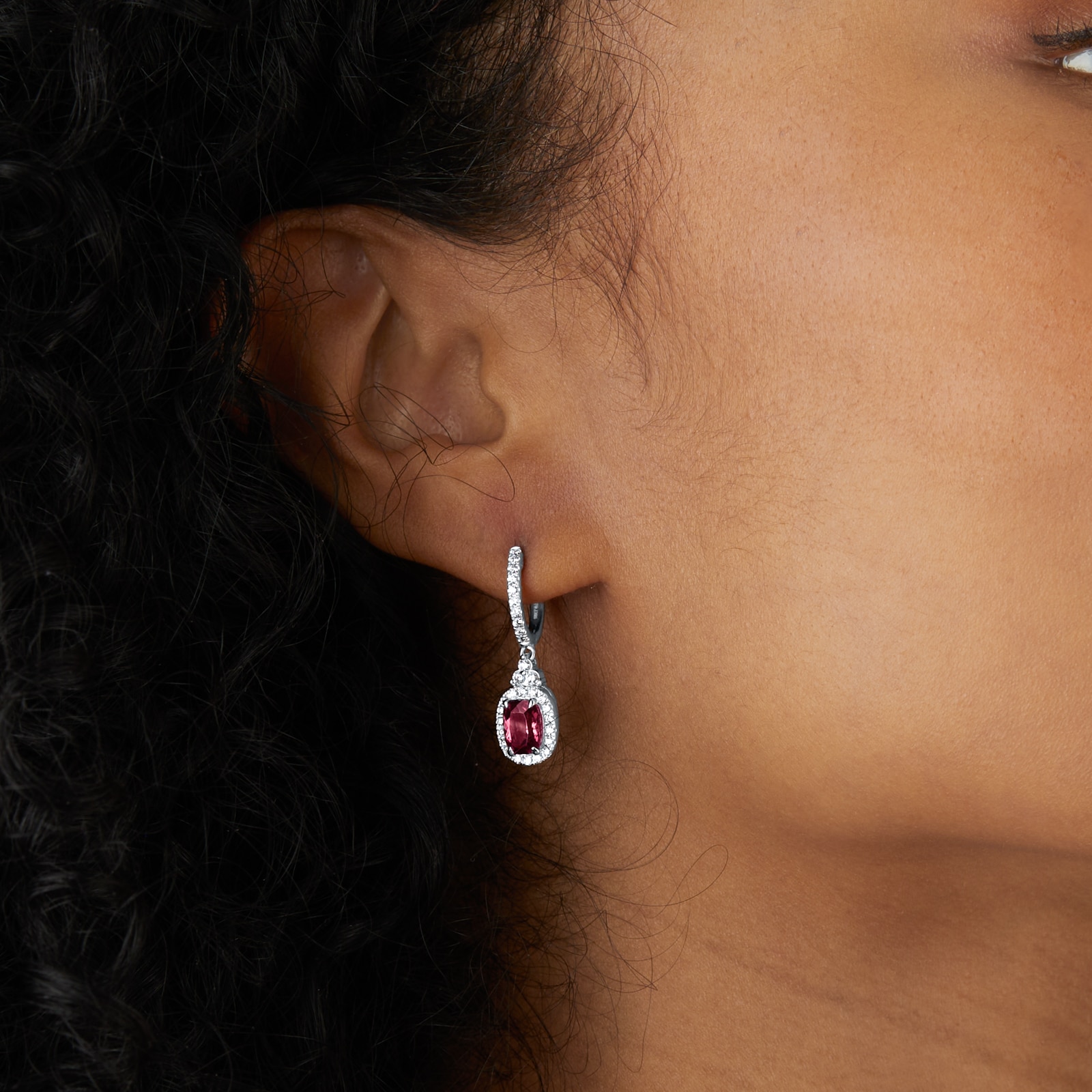 Goldsmiths 18ct White Gold Pink Tourmaline and 0.54cttw Diamond Hoop Earrings