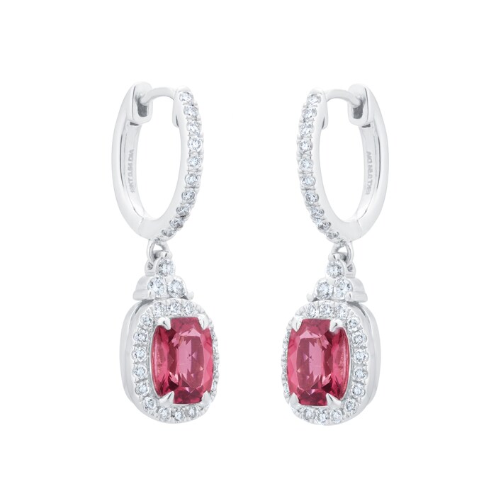 Goldsmiths 18ct White Gold Pink Tourmaline and 0.54cttw Diamond Hoop Earrings