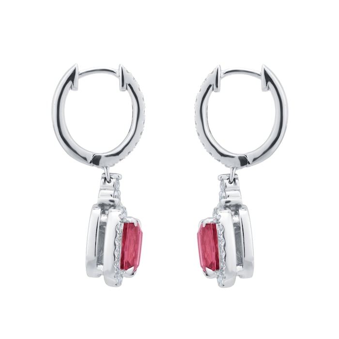 Goldsmiths 18ct White Gold Pink Tourmaline and 0.54cttw Diamond Hoop Earrings