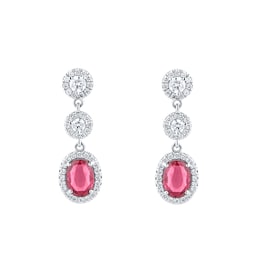 12153534 - 18ct White Gold Ruby & 0.71cttw Diamond Drop Earrings