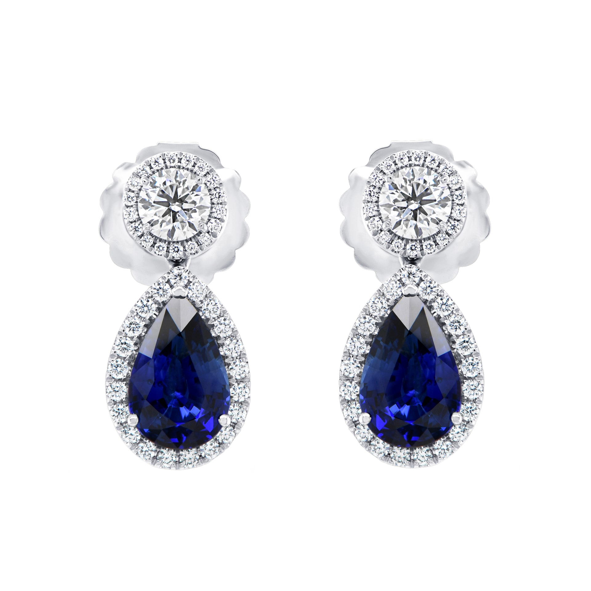 Mappin & Webb 18ct White Gold Pear Cut Sapphire & 1.23cttw Diamond Drop Earrings