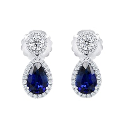 12153536 - 18ct White Gold Pear Cut Sapphire & 1.23cttw Diamond Drop Earrings