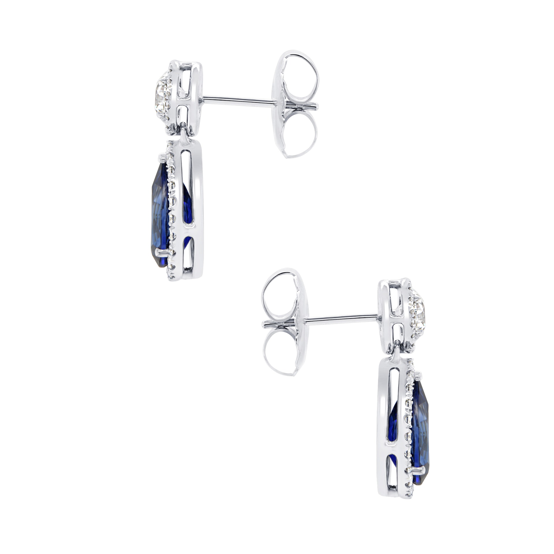 Mappin & Webb 18ct White Gold Pear Cut Sapphire & 1.23cttw Diamond Drop Earrings