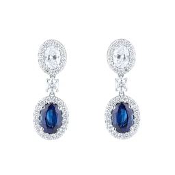 12153537 - 18ct White Gold Oval Cut Sapphire & 1.06cttw Diamond Drop Earrings