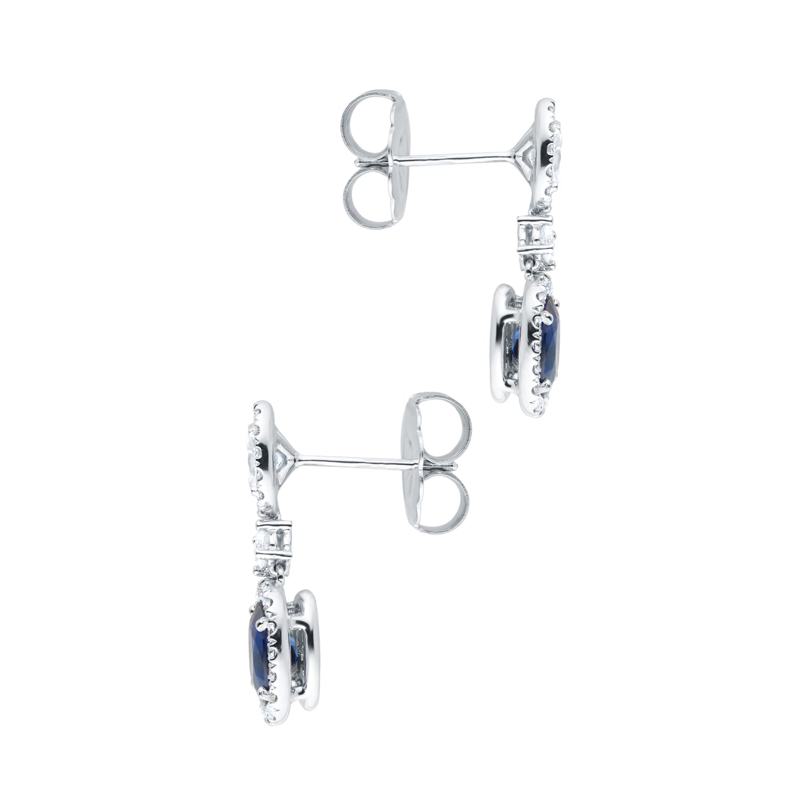 Mappin & Webb 18ct White Gold Oval Cut Sapphire & 1.06cttw Diamond Drop Earrings