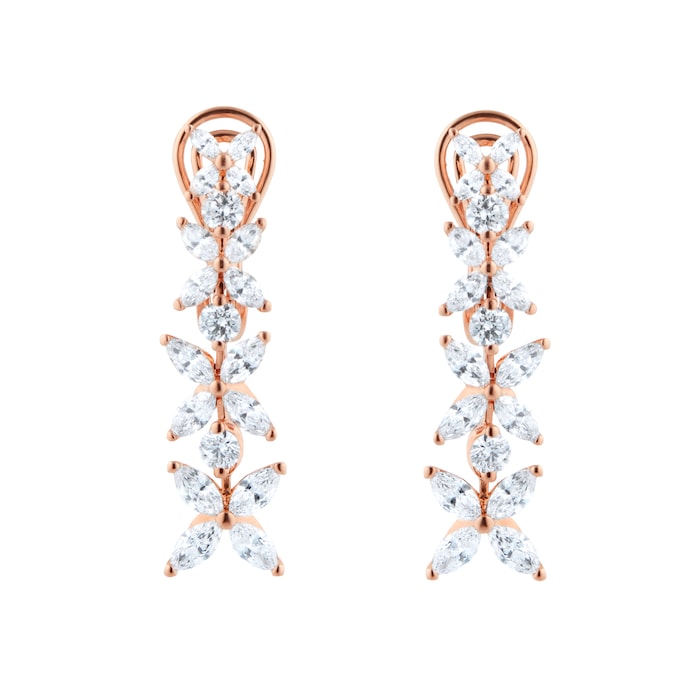 Goldsmiths 18ct Rose Gold 3.81cttw Marquise and Brilliant Cut Floral Drop Earrings