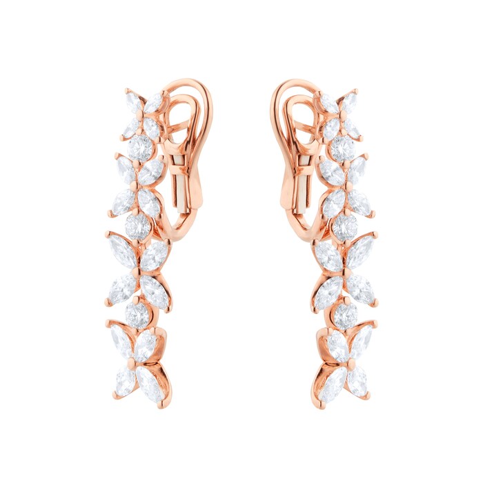 Goldsmiths 18ct Rose Gold 3.81cttw Marquise and Brilliant Cut Floral Drop Earrings