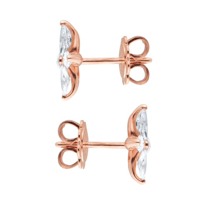 Goldsmiths 18ct Rose Gold 0.94cttw Marquise Cut Floral Stud Earrings