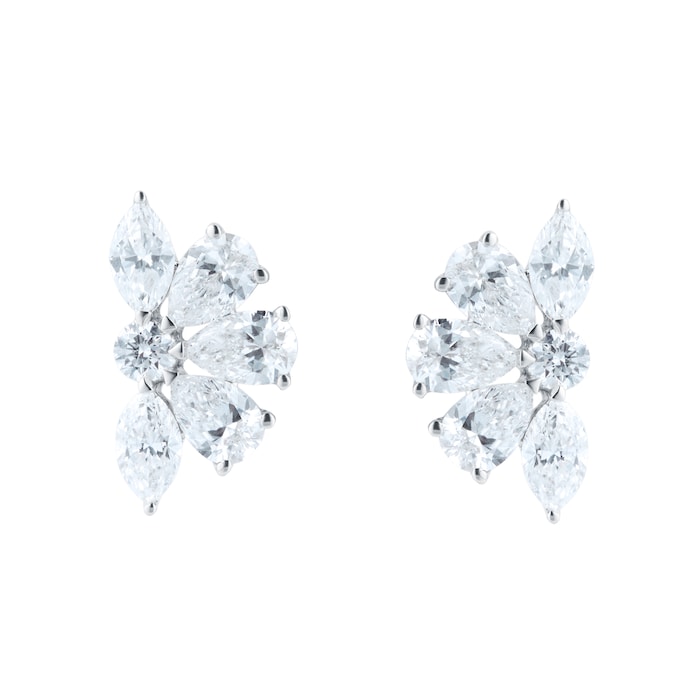 Goldsmiths 18ct White Gold 1.79cttw Mixed Cut Diamond Floral Stud Earrings