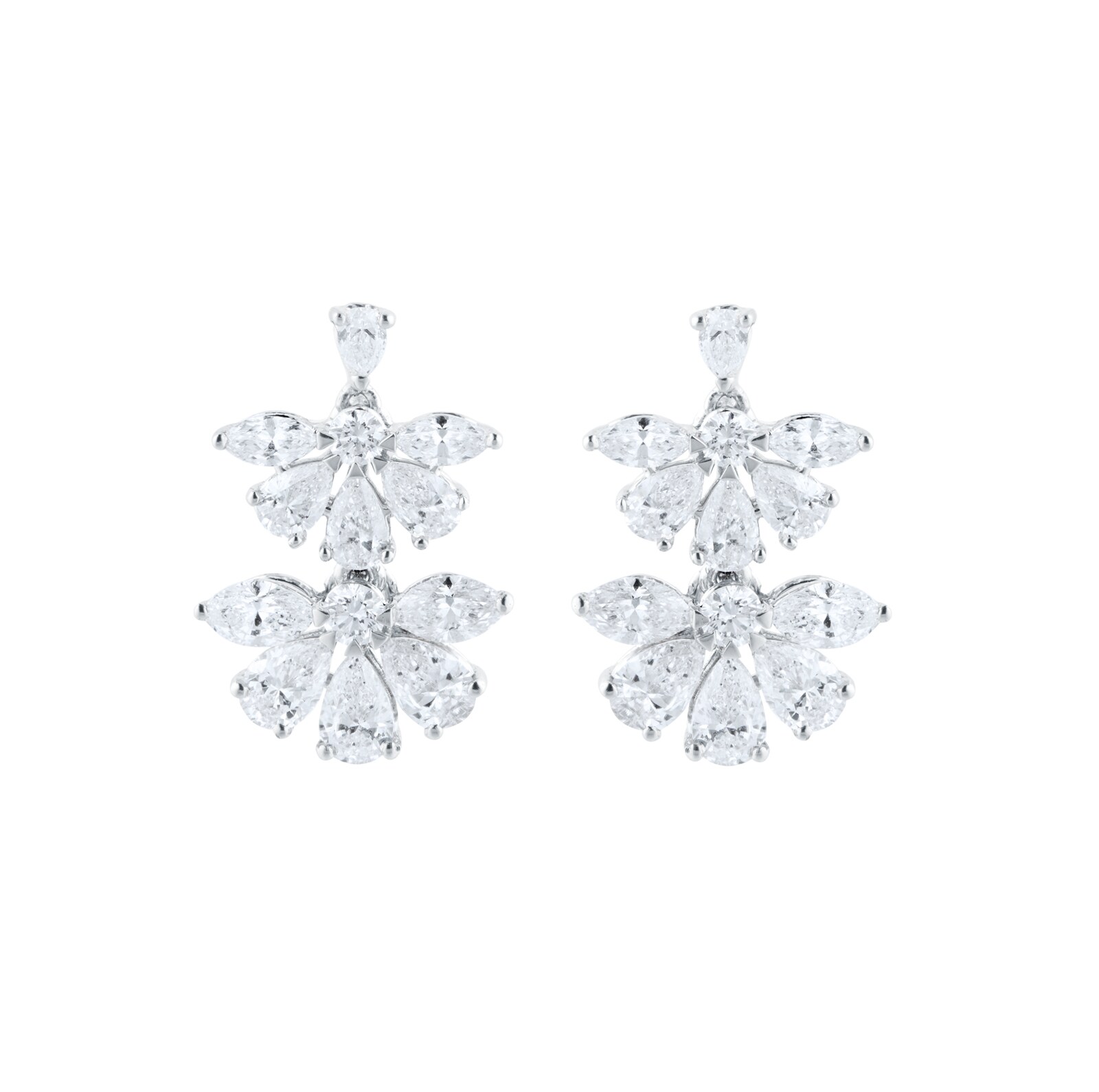 Goldsmiths 18ct White Gold 2.99cttw Mixed Cut Diamond Floral Drop Earrings Goldsmiths 18ct White Gold 2.99cttw Mixed Cut Diamond Floral Drop Earrings