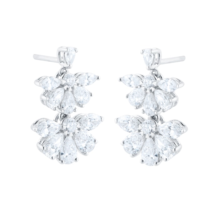 Goldsmiths 18ct White Gold 2.99cttw Mixed Cut Diamond Floral Drop Earrings