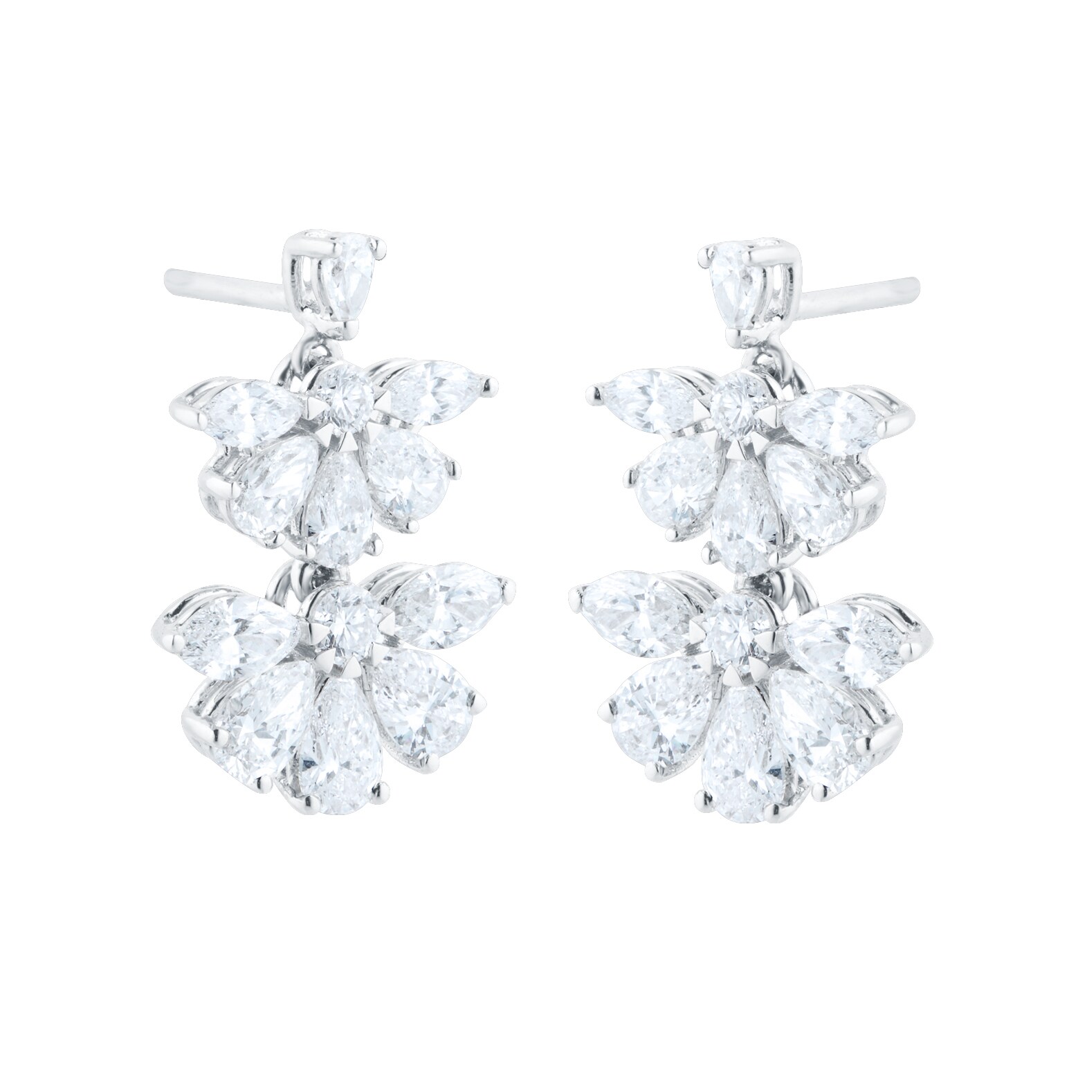 Goldsmiths 18ct White Gold 2.99cttw Mixed Cut Diamond Floral Drop Earrings Goldsmiths 18ct White Gold 2.99cttw Mixed Cut Diamond Floral Drop Earrings
