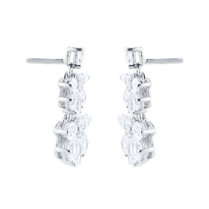 Goldsmiths 18ct White Gold 2.99cttw Mixed Cut Diamond Floral Drop Earrings