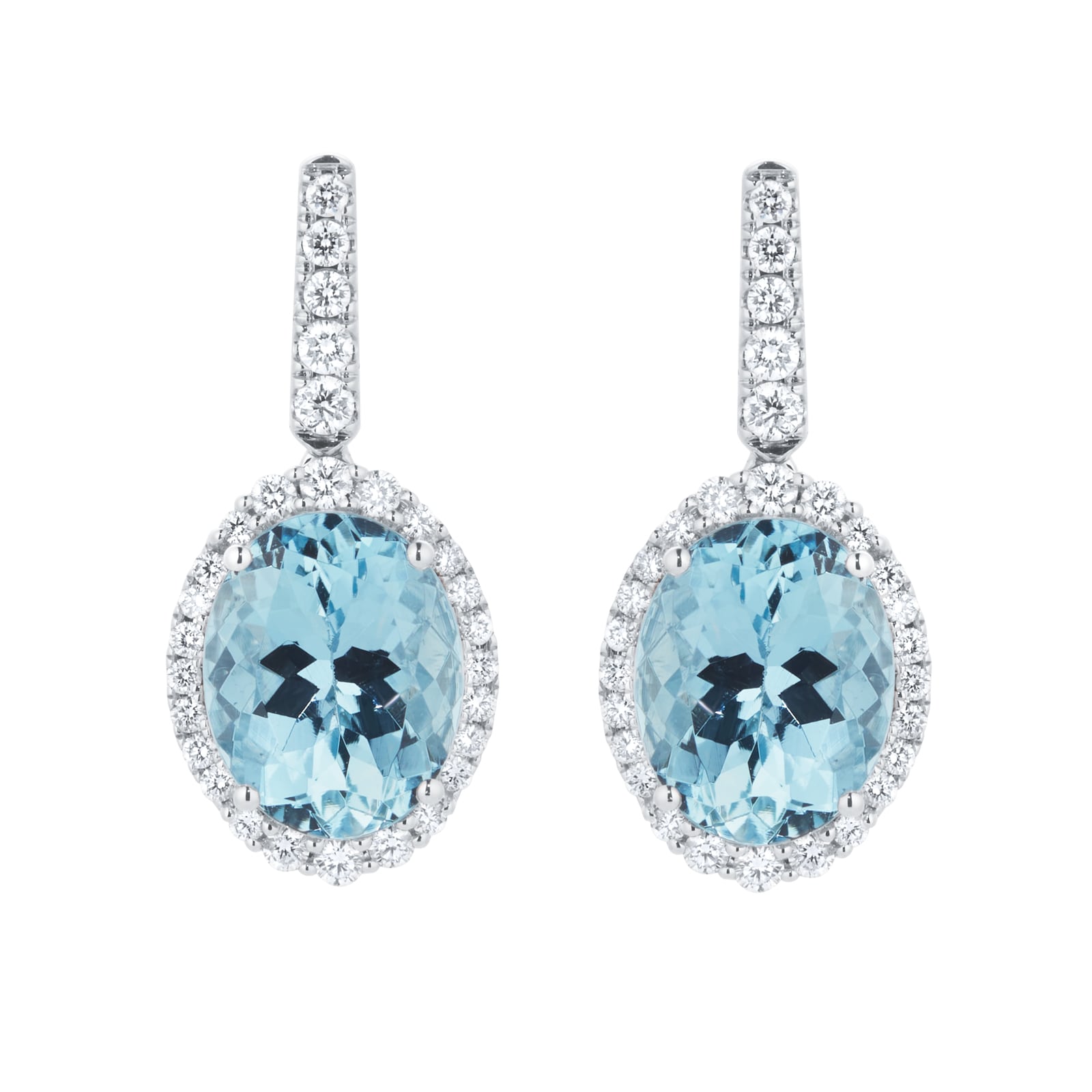 Goldsmiths 18ct White Gold Oval Cut Aquamarine and 0.50cttw Diamond Drop Earrings