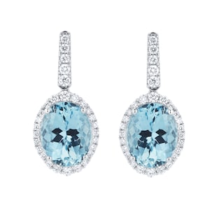Goldsmiths 18ct White Gold Oval Cut Aquamarine and 0.50cttw Diamond Drop Earrings