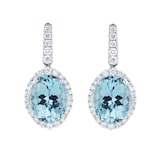 Goldsmiths 18ct White Gold Oval Cut Aquamarine and 0.50cttw Diamond Drop Earrings