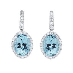 12153546 - 18ct White Gold Oval Cut Aquamarine and 0.50cttw Diamond Drop Earrings