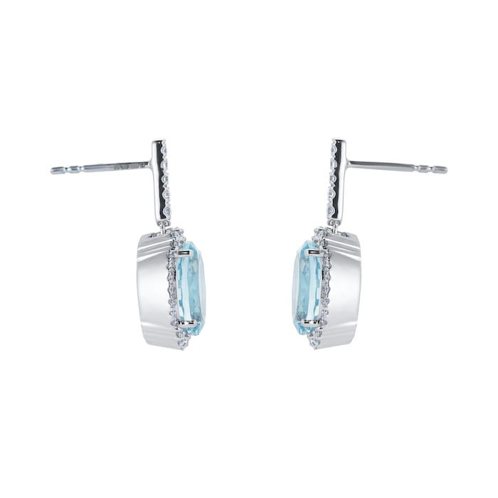 Goldsmiths 18ct White Gold Oval Cut Aquamarine and 0.50cttw Diamond Drop Earrings