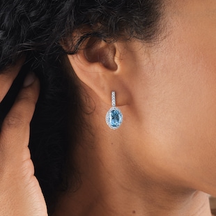 Goldsmiths 18ct White Gold Oval Cut Aquamarine and 0.50cttw Diamond Drop Earrings