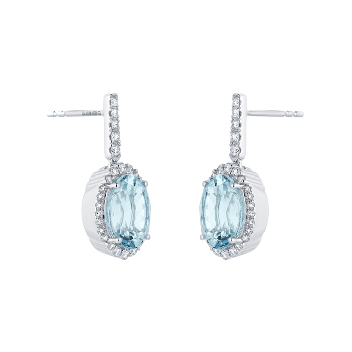 Goldsmiths 18ct White Gold Oval Cut Aquamarine and 0.50cttw Diamond Drop Earrings