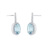 Goldsmiths 18ct White Gold Oval Cut Aquamarine and 0.50cttw Diamond Drop Earrings