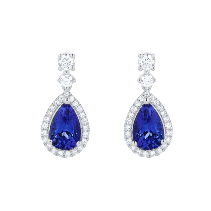 Goldsmiths 18ct White Gold Pear Cut Tanzanite and 0.40cttw Diamond Drop Earrings