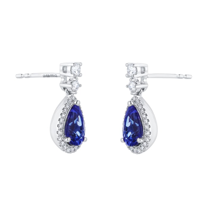 Goldsmiths 18ct White Gold Pear Cut Tanzanite and 0.40cttw Diamond Drop Earrings