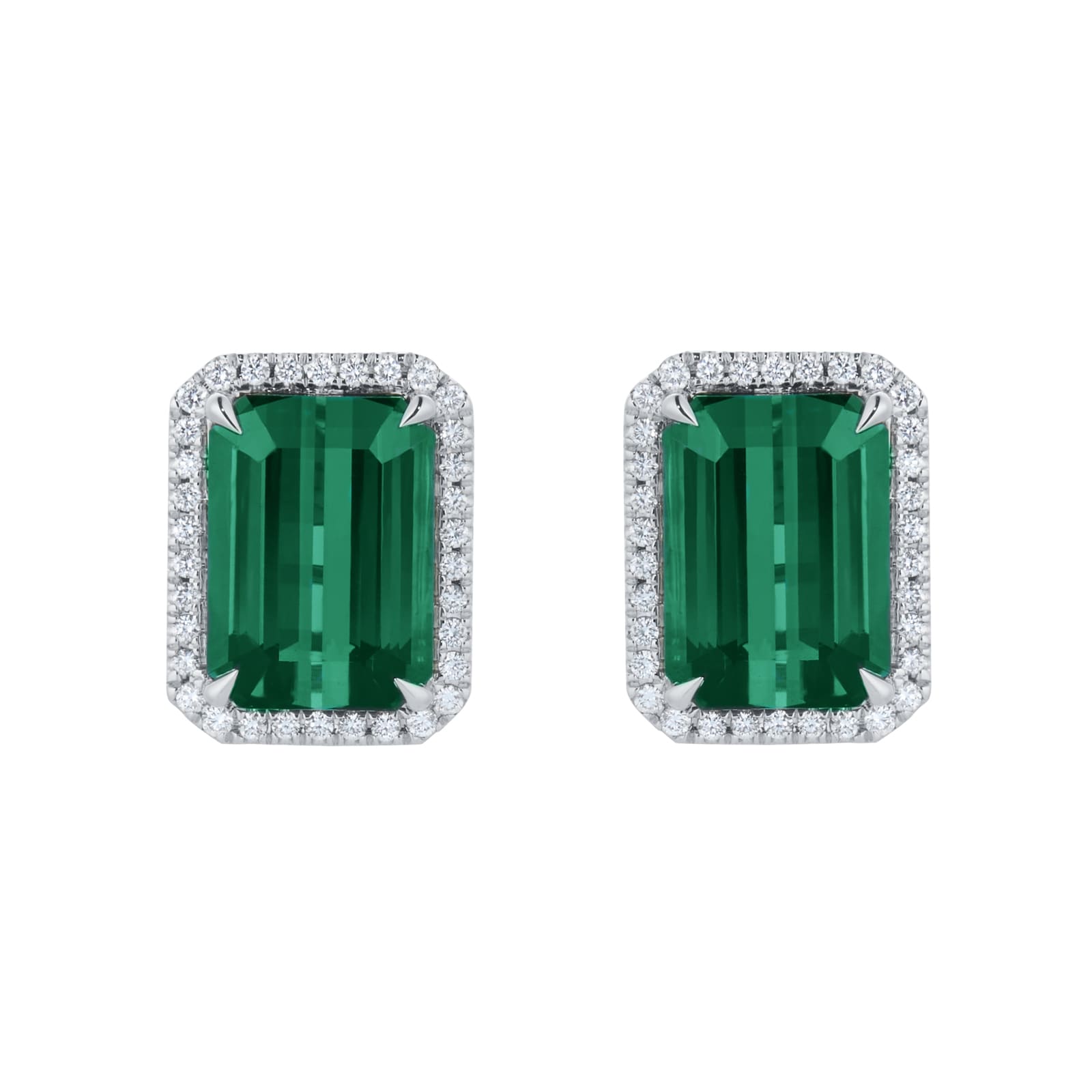Goldsmiths 18ct White Gold Green Tourmaline and 0.24cttw Diamond Stud Earrings Goldsmiths 18ct White Gold Green Tourmaline and 0.24cttw Diamond Stud Earrings