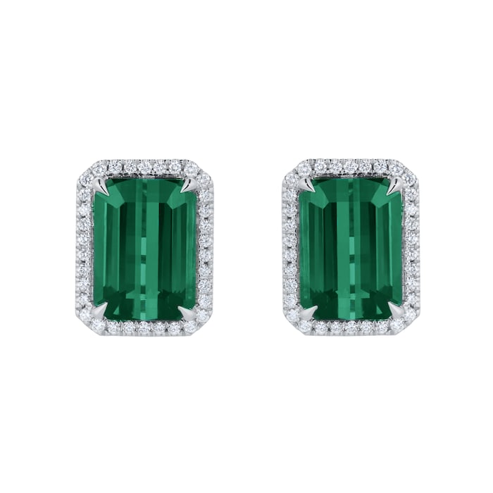 Goldsmiths 18ct White Gold Green Tourmaline and 0.25cttw Diamond Stud Earrings