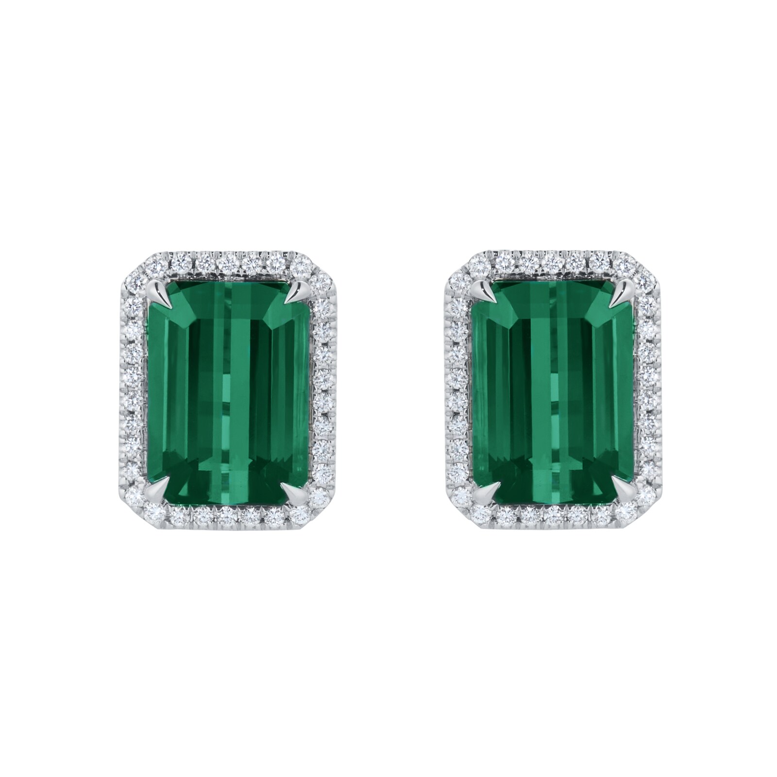 Goldsmiths 18ct White Gold Green Tourmaline and 0.25cttw Diamond Stud Earrings