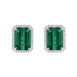 12153551 - 18ct White Gold Green Tourmaline and 0.25cttw Diamond Stud Earrings