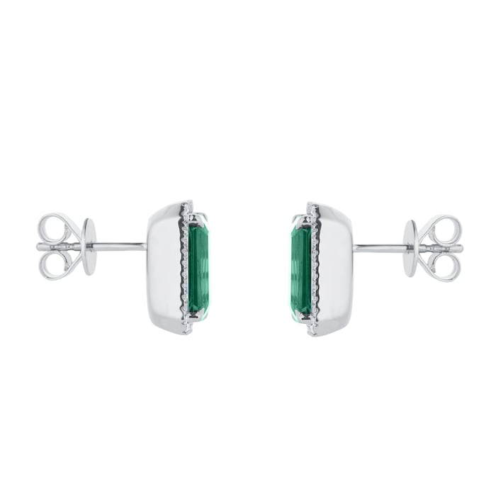 Goldsmiths 18ct White Gold Green Tourmaline and 0.25cttw Diamond Stud Earrings