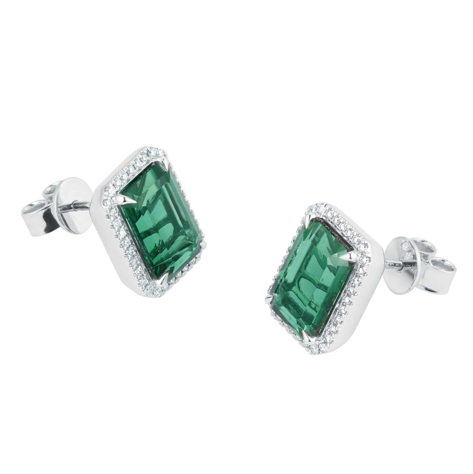 Goldsmiths 18ct White Gold Green Tourmaline and 0.24cttw Diamond Stud Earrings Goldsmiths 18ct White Gold Green Tourmaline and 0.24cttw Diamond Stud Earrings
