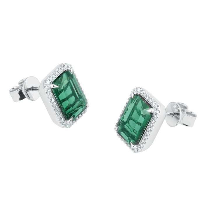 Best Luxury 
18ct White Gold Green Tourmaline and 0.25cttw Diamond Stud Earrings