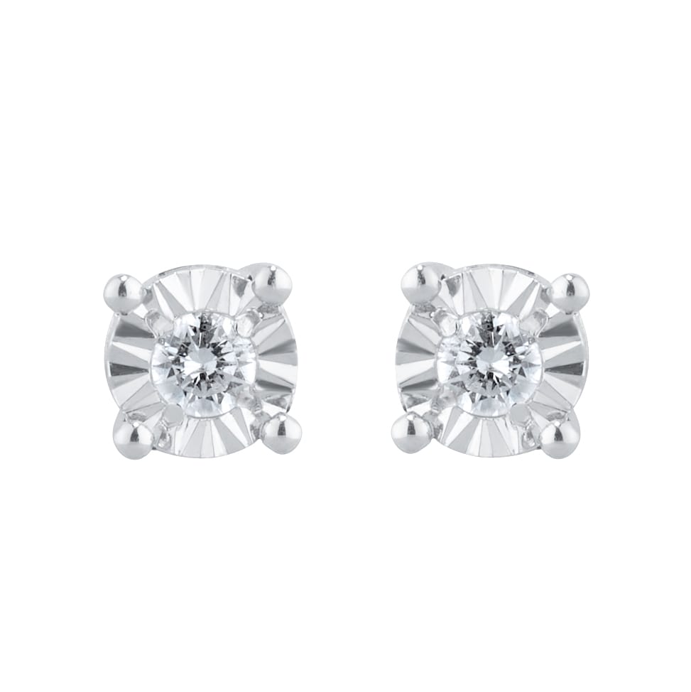 Goldsmiths 9ct White Gold 0.10cttw Diamond Illusion Set Stud Earrings