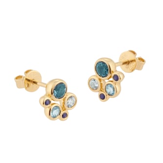 Goldsmiths 18ct Yellow Gold Sapphire Aquamarine and Blue Topaz Bezel Set Stud Earrings